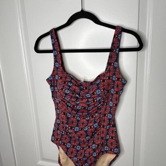 Garnet Hill Active Square Neck One Piece Swimsuit Ruched Flattering Size 8 - Picture 3 of 8